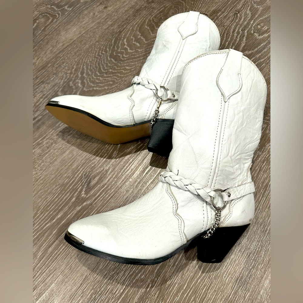 New Vtg Frye Leather Boots Women's Sz 5.5 Braided Harness Block 2" Heel Pointed
